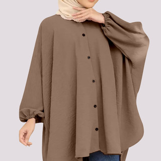 Korean Style Women Long Friendly Sleeve Blouse Italian Crepe Viral Shirt Baggy Top Blouse Viral / Free Size