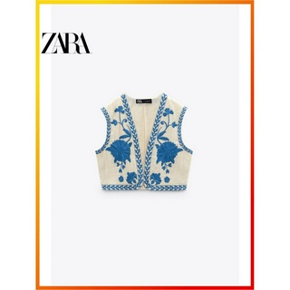 ZARA New Women's Embroidered Open Front Sleeveless Cotton Tank Top 6895023 250